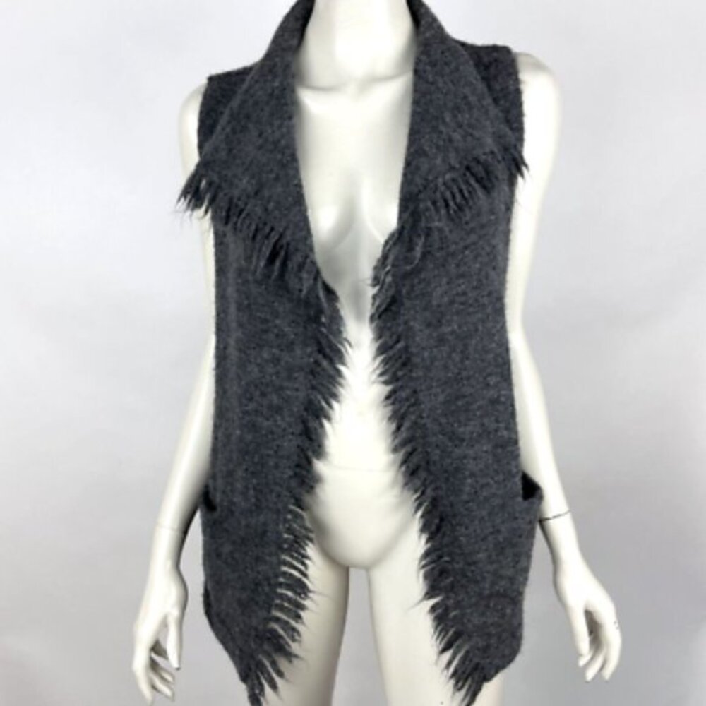 Wilfred Free Alpaca Wool Fringe Vest Women XXS Sleeveless Openโ Front Sweater